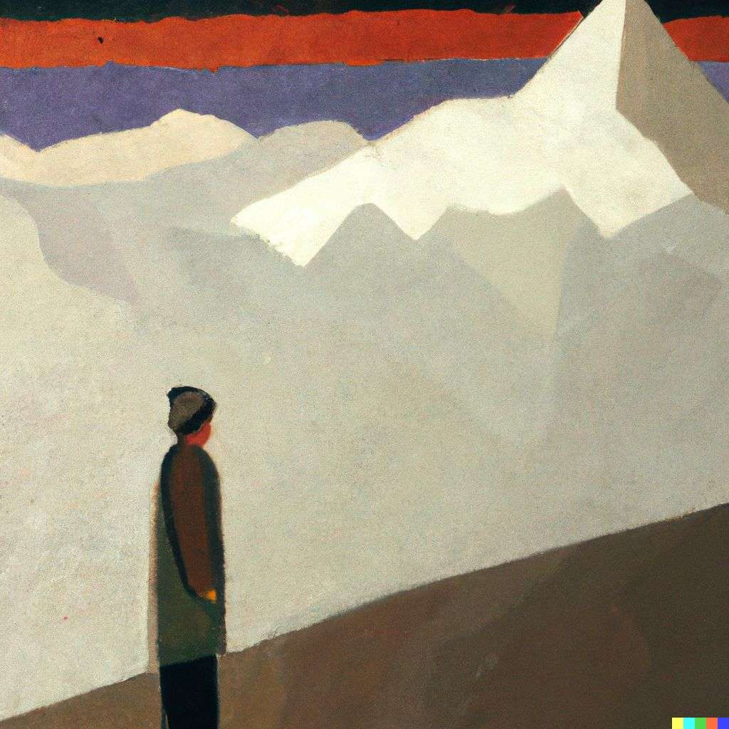someone gazing at Mount Everest, painting by Kazimir Malevich